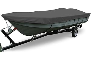 Seamander Heavy Duty Polyester Boat Cover, Solution-Dyed Yarn Marine Grade,Waterproof Fits Bass Boat, V-Hull Tri-Hull Boat,Fish & Ski Boat, Runabout Bowrider Boat, 12' 13' 14' Foot
