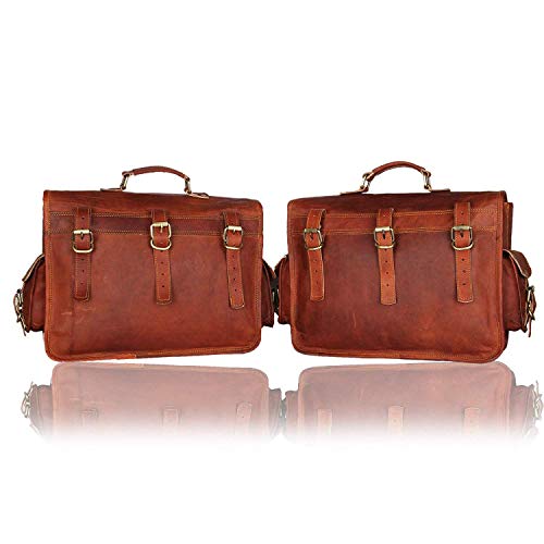 Leather Native 2 Side Pouch Brown Leather Motorcycle Side Pouch Saddlebags Saddle Bag Panniers (2 BAGS)