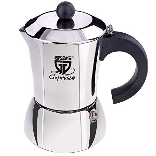 GRÄWE Espressokocher Induktion geeignet, Espressokanne aus Edelstahl für 4 Tassen, Klassischer Espresso Maker ohne…