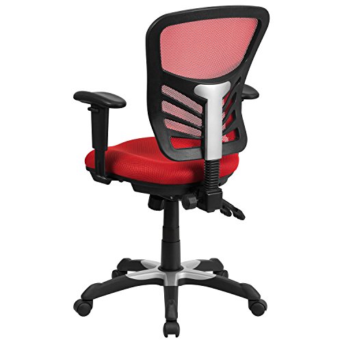 Flash Furniture Mid-Back Red Mesh Multifunction Executive Swivel Chair with Adjustable Arms