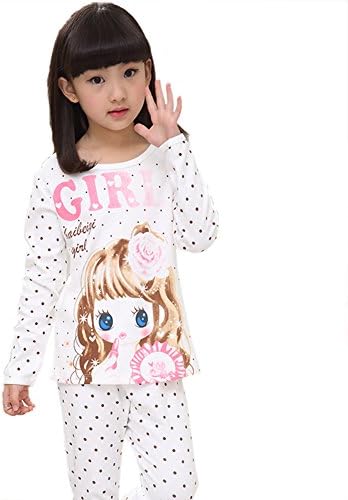 Sangreen Kids Little Big Girls Cute Cotton Loungewear Pajamas Set White 120cm