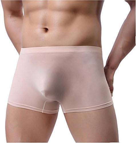 KEKEOCIA Men's Boxer Shorts Briefs Sexy Underwear One-Piece Seamless Ice-Silk Pure Color Underpants (Beige, X-Large)