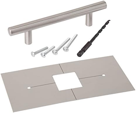 Stainless Steel Satin Nickel finish Bar Handle Pulls for Cabinets. 6" long, holes spacing 3 3/4". Template and additional longer screws included. (10 Pack)