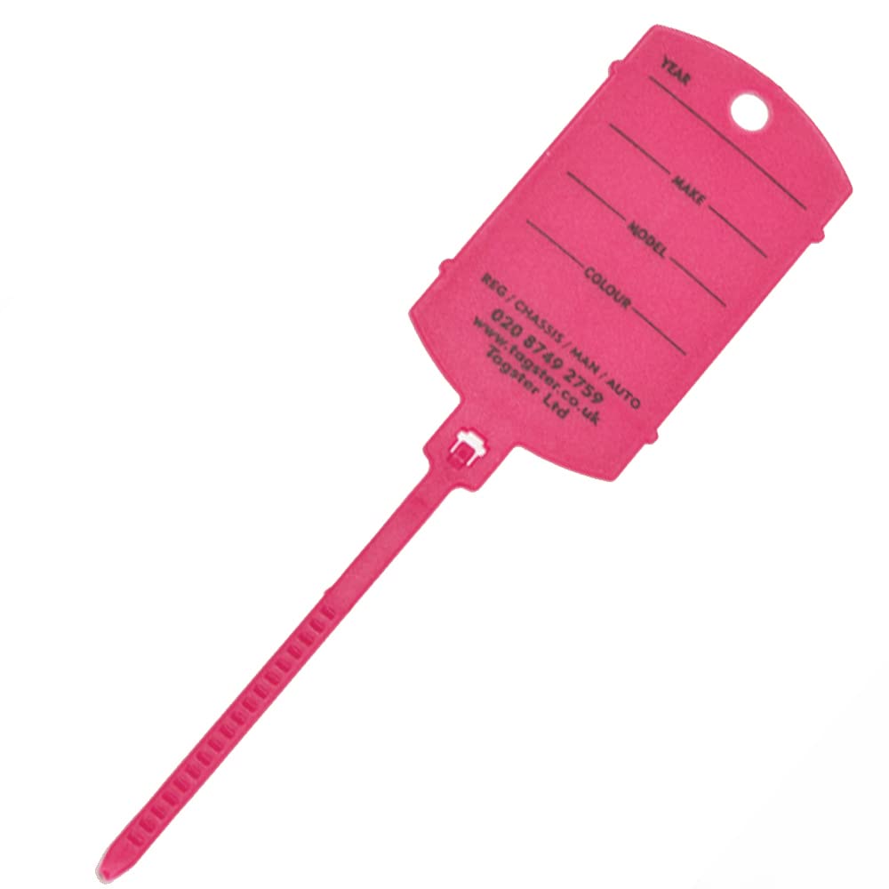 Key Tags - Vehicle Plastic Key Tags (200) with self looping Tails (Magenta) — image 1