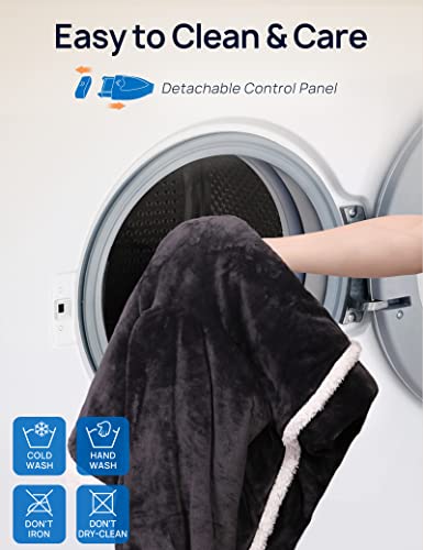 Westinghouse Wearable Heated Blanket with Foot Pocket, Electric Snuggle Throw with Sleeves, Flannel to Sherpa Reversible, 6 Heating Levels & 2-10 Hours Heating Time Settings, 50 * 70"+18", Grey