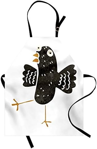 Printawe Quirky Apron, Watercolor Artwork of a Funny Silly Bird Character Kids Nursery Design, Unisex Kitchen Bib Apron with Adjustable Neck for Cooking Baking Gardening, Pale Coffee Black White