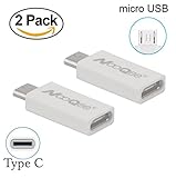 Type C to Micro USB Adapter 2-Pack, NooQee Type C Female to Micro USB Male Adapter Charge Sync Connector Connect Type C Device to Micro USB Device for Smartphone, Tablet, GPS and More(White)