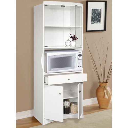 Home Source Industries TIF10208MIC Microwave Cart with Lots of Storage and Glass-Door on Upper Shelves, White
