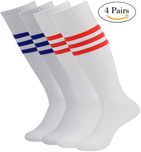 Lucky Commerce Unisex Football Over The Calf Knee Hockey Rugby Sport Tube Socks 4 Pairs