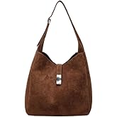 Hibilog Women’s Vintage Suede Slouchy Hobo Bags, Minimalist Shoulder Bag with Zippered Pouch, Retro Purse for Weekend Commute