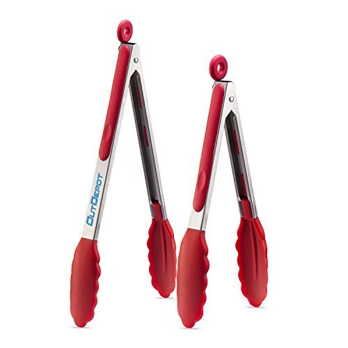 Outdepot Silicone Cooking Tongs Stainless Steel Kitchen Food Tongs Set (9 Inch & 12 Inch) Non-stick BBQ Tongs & Bread Tangs Salad Helpers (Pack Of 2)
