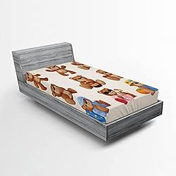 Ambesonne Cartoon Fitted Sheet, Happy Teddy Bears