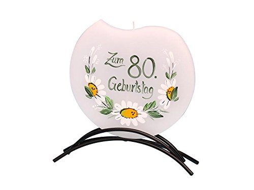 Dekohelden24 Top Quality Flat Candle with MotifBirthday. 16 x 16 cm., 80. Geburtstag