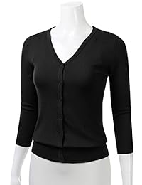 FLORIA - Chaqueta de punto para mujer, manga 3 4, cuello en V, elástico (S-3X)