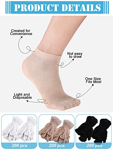 Sintege 600 Pieces Disposable Foot Socks for Trying on Boots Shoes, Ankle High Nylon Footies for Women, Disposable Non Slip Socks for Guest, Black, White, Beige, Multicolor, One size