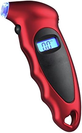 Digital Tire Pressure Gauge150 PSI Auto Air Pressure Gauge for Car Truck Bicycle with Backlit LCD and Non-slip Grip, Red