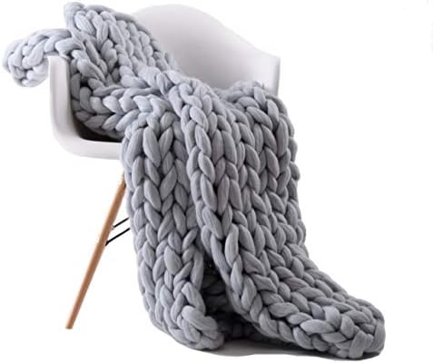 Aixingyun Giant Knit Blanket Hand-Made Wool Blend Chunky Bed Sofa Throw Super Large (Gray, 40"x60")