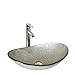 Walcut USBR1046 Bathroom Modern Oval Artistic Glass Vessel Sink with Chrome Faucet & Chrome Pop-up Drain Combo