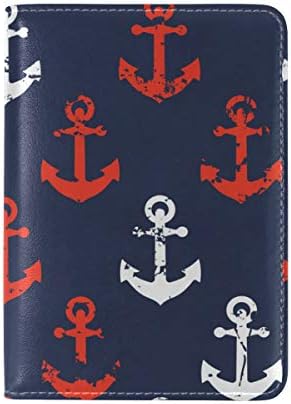 PU Leather Passport Holder Cover Case with Red White Anchors Travel One Pocket