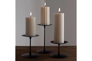ALSOLIFE Pillar Candle Holders for Table，Candle Plate Set of 3，Black Candlestick Holders，Decorative Candelabra for Home Decor, Table, Wedding