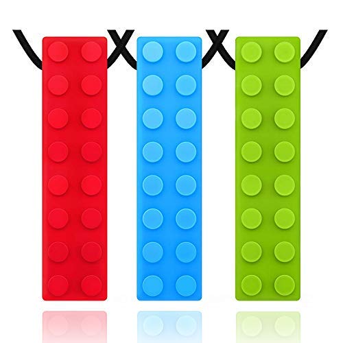 Panny & Mody Sensory Chew Necklace Set, Autism ADHD Teething Toys for Kids, 3 Pack Chewy Sticks for Boys and Girls(Red, Green, Blue)