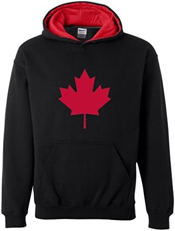 Acacia Canada Maple Leaf Proud Canadian Contrast Color Unisex Hoodie Large Black Red