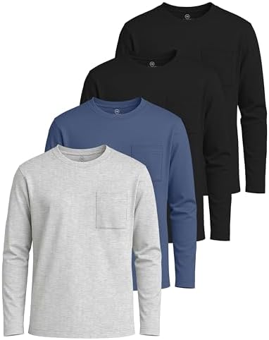Real Essentials 3 Pack: Men's Cotton Long Sleeve Crew Neck T-Shirt