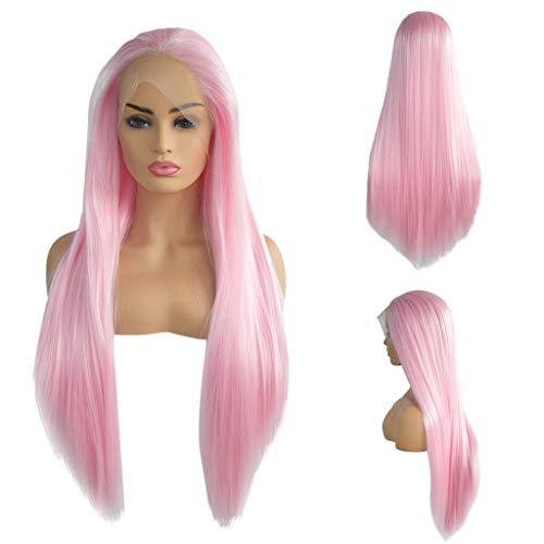 Binmer (TM) Pink+White Straight Pink White Wig Full Lace Wigs Women Cosplay Party Costume Long Hair Lace Front