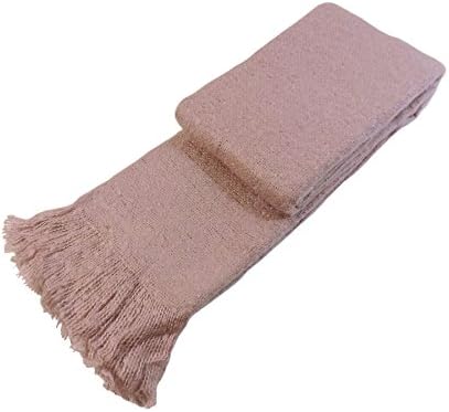 WOOL EFFECT FAUX MOHAIR PINK FRINGE TASSELLED THROW BLANKET 130CM X 180CM