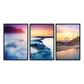 Framed Canvas Wall Art - Romantic Beach - Canvas Prints Home Artwork Decoration for Living Room,Bedroom - 16"x24"x3 Panels