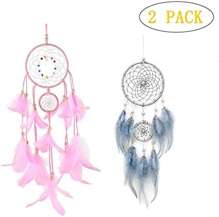 Pink Dream Catchers for Kids Girls Bedroom, Handmade Native American Feather Dreamcatchers Hanging Home Wall Car Boho Decor Ornment Craft Gift 2 Pack