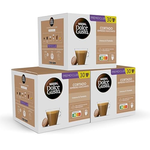Cortado - Cápsulas de Café, 90 Cápsulas (3 x 30) - Notas a almendra tostada - Originales para cafeteras Dolce Gusto