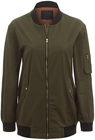 UUWJC1033 Womens Plus Size Lightweight Oversized Bomber Jacket with Front Zipper and Pocket Details 2X OLIVE