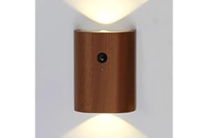 LANDGOO Wooden LED Step Lights Wall Lamp, Intelligent Linkage Motion Sensor Stairs Night Light, Rechargeable for Stairs Hallway(Walnut Wood 1PC)