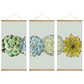 Hanging Poster with Wood Frames Beautiful Green Plants Home Wall Canvas Prints Ready to Hang - 18"x36"x3 Panels
