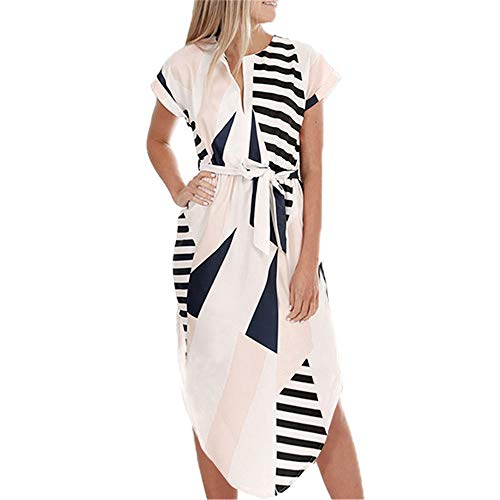 LitBud Womens Dress Summer Short Sleeve Vintage Business Holiday Belted Shift Midi Tunic Dresses for Ladies Apricot Size 6 8 M Easter