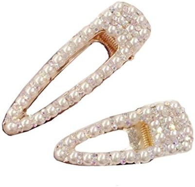 Artificial Pearl Hair Clips Set - 2Pcs Rhinestone Metal Hair Pin Duckbill Alligator Clip Pin Hair Accessories for Lady, Women, Girls