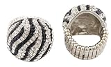 Silvertone with Black & Clear Iced Out Zebra Print Round Stretch Ring