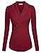 Ninedaily Womens Business Tops Lapel V Neck Slimming Long Sleeve Office Blouse Wine