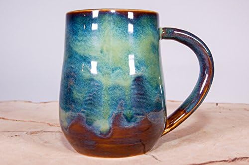 Forest Green Handmade Coffee Pottery Mug, Large Handmade mug, White stoneware mug, Wheel thrown pottery mug, Stoneware mug