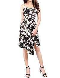 Vestido de verano para mujer con diseño floral, cuello en V, sin mangas, abertura lateral, irregular, alto y bajo, informal, para playa, domingo, vestido de Midi