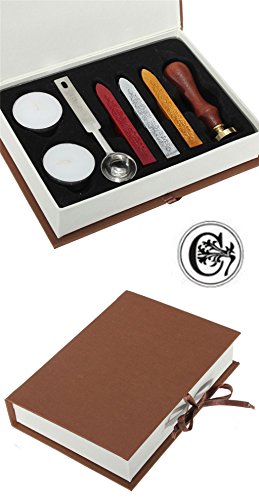 Gift Pro European Retro Wooden Alphabet Letter Initial Wax Seal Stamp Kit Vintage Letter / Envolop Wax Sealing Set with Gold Red Silver Sticks (C)