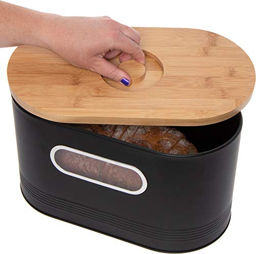 Mindful Design 2-in-1 Modern Tall Bread Box w/Bamboo Cutting Board Lid (Black) - Thumbnail 2