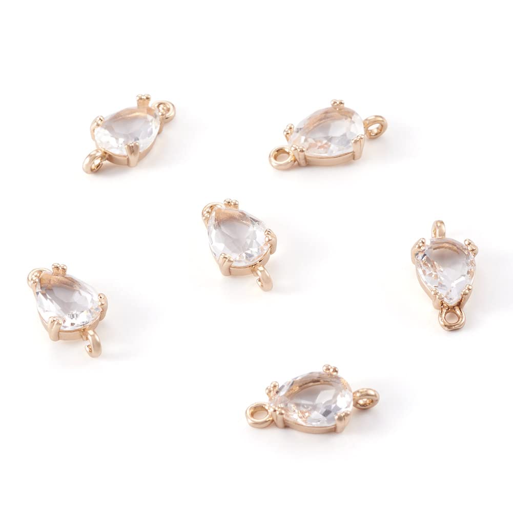 Craftdady 50pcs Clear Waterdrop Crystal Glass Charm Pendants Faceted Teardrop Rhinestone Bead Connectors for Wedding Necklace Earrings Jewelry Making