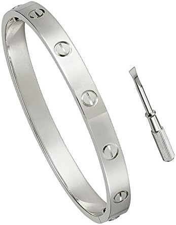Katty Stainless Steel Designer Inspired Screws Bangle Bracelet for Women Oval High Polish 6.5 Inche Wrists