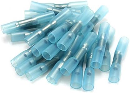 50 X Blue Heat Shrink Butt Wire Electrical Crimp Terminal Connector Cable Kit 14-16 AWG Gauge