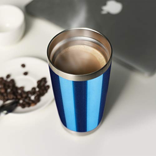 DOMICARE 20oz Stainless Steel Tumbler with Lid, Double Wall Vacuum Insulated Travel Mug, Durable Powder Coated Insulated Coffee Cup, 1 Pack, Blue glitter