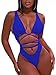 Sovoyontee 2025 Women's Sexy Cheeky One Piece Swimsuits Cut Out Thong Bikini Bathing Suit Monokini Sapphire Blue XL