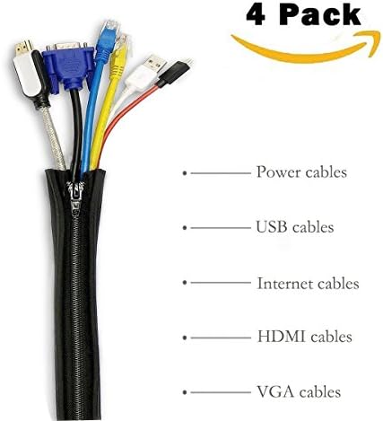 Computer Cable Sleeve, Qtimal 4 Pack 20'' Flexible Neoprene TV Cord Organizer, Quality Cable Management System for Home and Office Cord Organization
