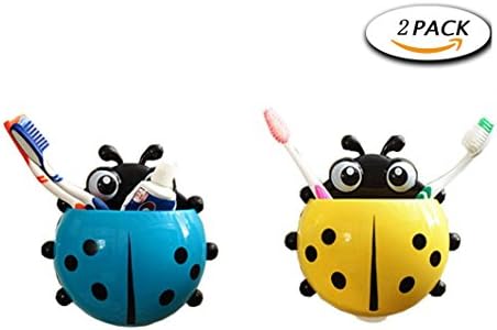 Toothbrush Holder Box Wall Mounted Antibacteria Cute Design With Suction Cup Stationery Storage Box 2 Pack (Blue &amp; Yellow)
